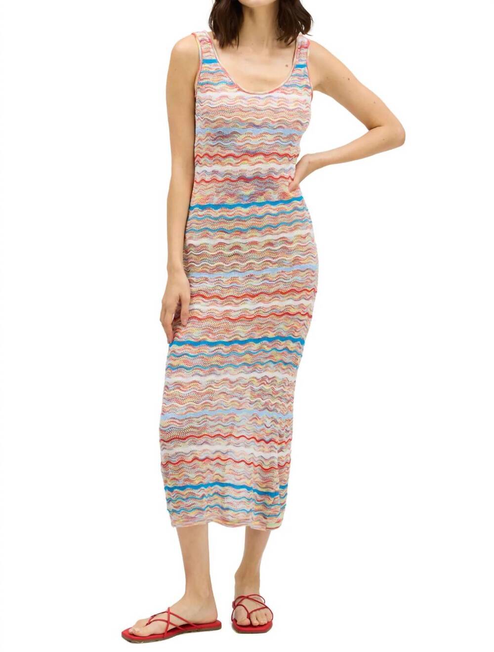 NEW ALLISON NEW YORK bianca midi dress in blue/red multi